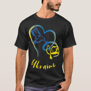 Ukraine Flag Colours Peace Doves and Hearts Peace T-Shirt