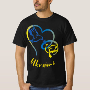 Ukraine Flag Colours Peace Doves and Hearts Peace T-Shirt