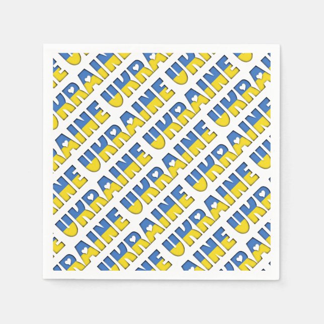 Ukraine Flag Colours Typography Pattern Hearts Napkin (Front)