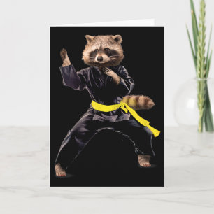 Ukraine Flag Cute Kungfu Racoon Card