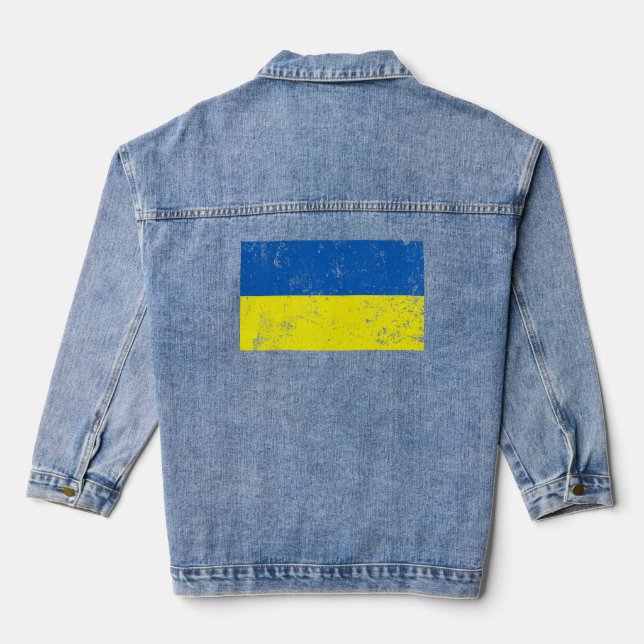 Ukraine Flag Distressed  Denim Jacket (Back)