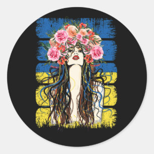 Ukraine Flag Fashionable Ukrainian Girk Village Classic Round Sticker