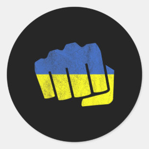 Ukraine Flag Fist. Stay Strong Ukraine. Blue And Y Classic Round Sticker