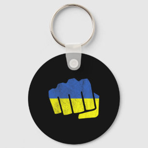 Ukraine Flag Fist. Stay Strong Ukraine. Blue And Y Key Ring