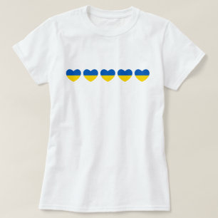 Ukraine Flag Five Blue and Yellow Hearts T-Shirt