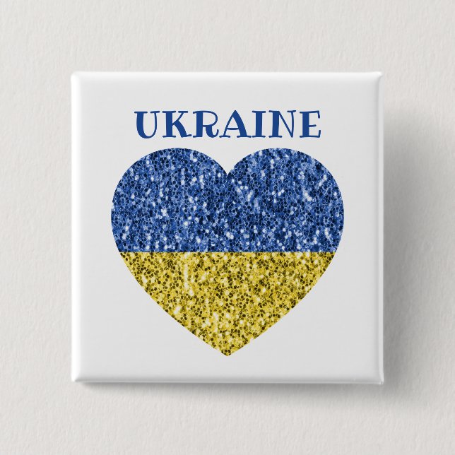 Ukraine flag glitter faux sparkles Heart with text 15 Cm Square Badge (Front)