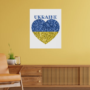 Ukraine flag glitter faux sparkles Heart with text Poster