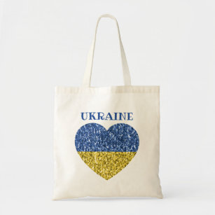 Ukraine flag glitter faux sparkles Heart with text Tote Bag