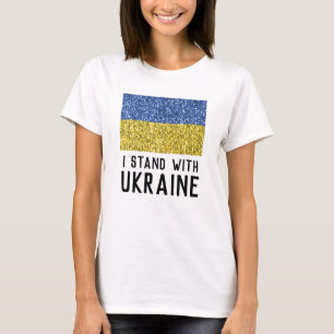 Ukraine flag glitter faux sparkles I stand with T-Shirt