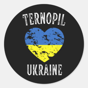 Ukraine Flag Heart Ternopil City Classic Round Sticker