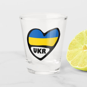 Ukraine Flag In Heart, Country Code UKR Shot Glass