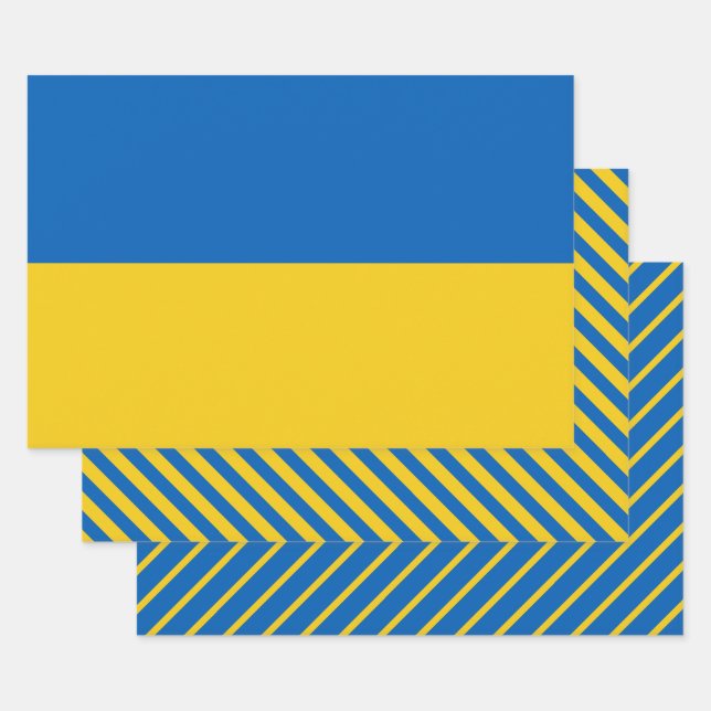Ukraine Flag Modern Striped Pattern Wrapping Paper Sheet (Set)