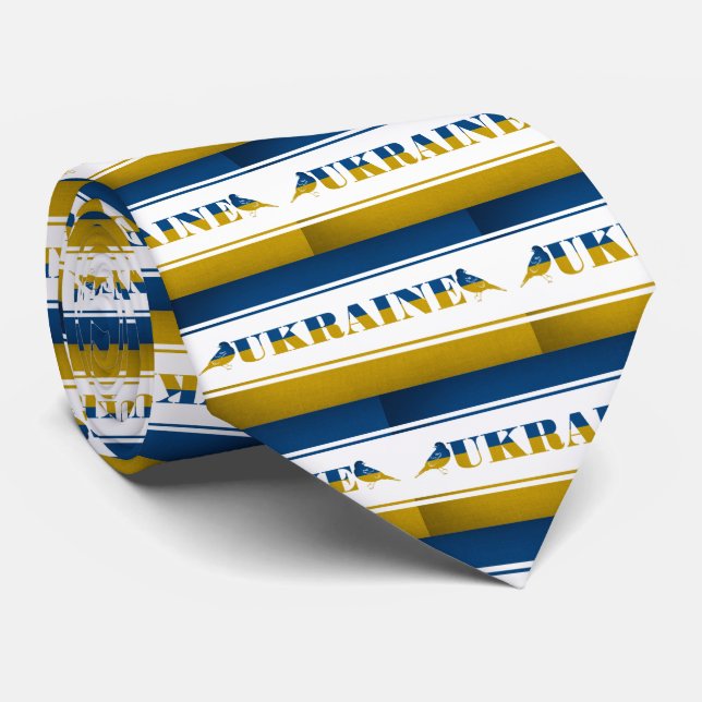 Ukraine Flag, National Nightingale Birds Tie (Rolled)