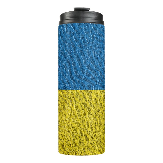Ukraine flag on leather thermal tumbler (Front)