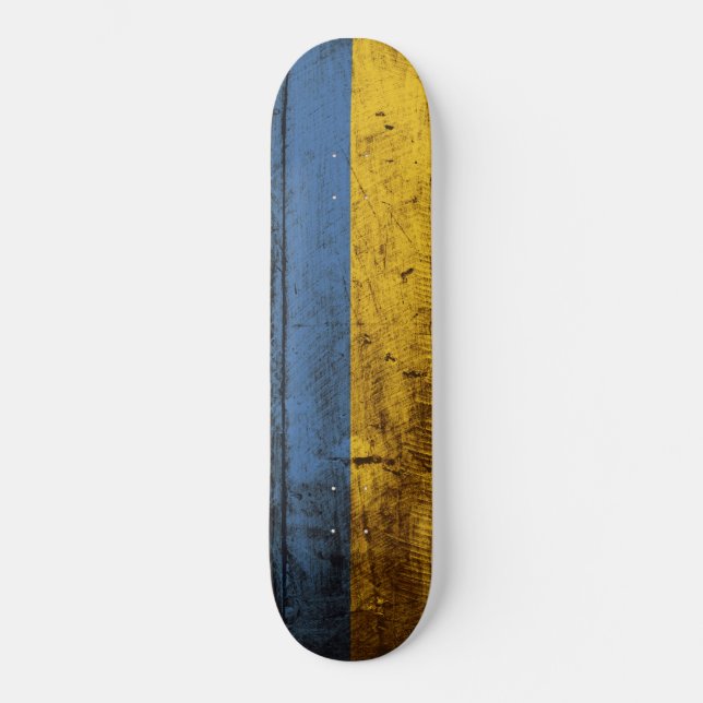 Ukraine Flag on Old Wood Grain Skateboard (Front)