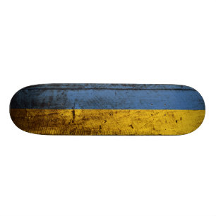 Ukraine Flag on Old Wood Grain Skateboard