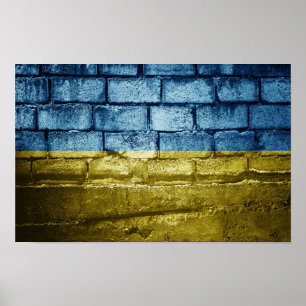 Ukraine flag on wall poster