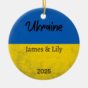 Ukraine Flag Ornament, Personalised Ukraine Ceramic Tree Decoration