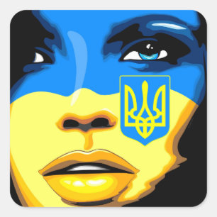 Ukraine Flag painted on Beautiful Girl Portrait  Square Sticker