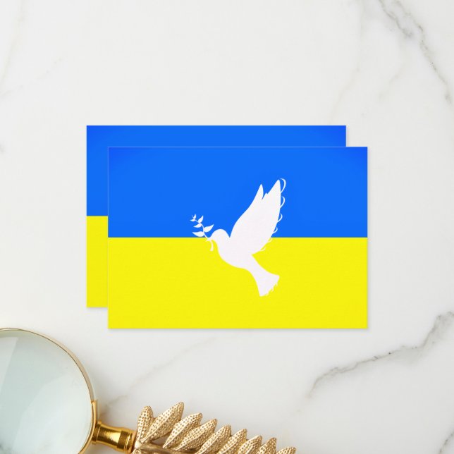 Ukraine Flag Peace Dove Card - Freedom Peace (Front/Back In Situ)