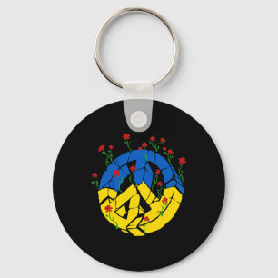 Ukraine Flag Peace Flowers  Key Ring