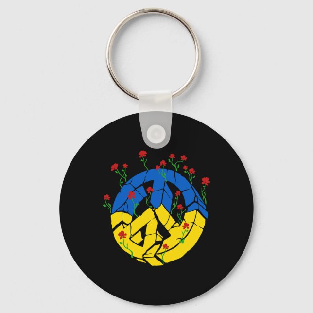 Ukraine Flag Peace Flowers  Key Ring (Front)