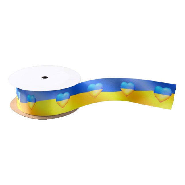 Ukraine Flag Ribbon Hearts - Freedom Satin Ribbon (Spool)