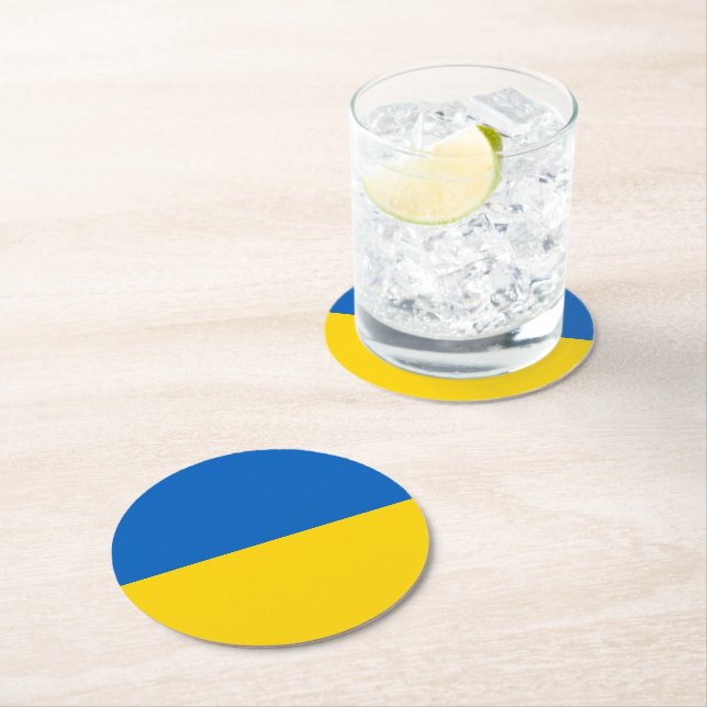 Ukraine flag round paper coaster (Insitu)