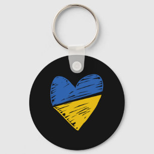 Ukraine Flag Scribbled Heart Coloured Blue Yellow Key Ring