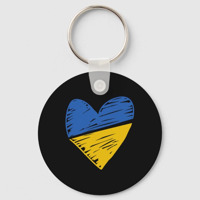 Ukraine Flag Scribbled Heart Coloured Blue Yellow  Key Ring (Front)