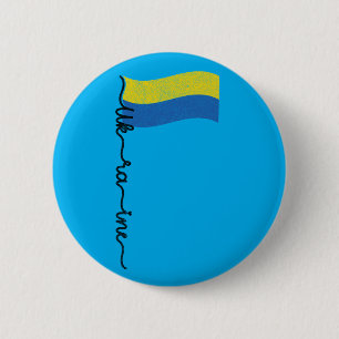 Ukraine Flag Signature Design, Symbol on Flagpole 6 Cm Round Badge