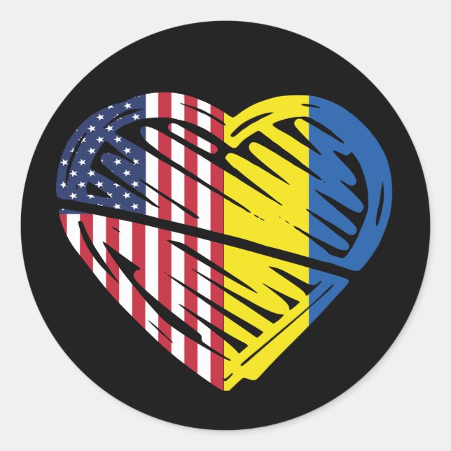 Ukraine Flag Solidarity USA American Flag Heart Classic Round Sticker (Front)
