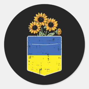 Ukraine Flag Sunflower Pocket Ukrainian Women Girl Classic Round Sticker