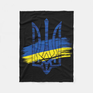 Ukraine Flag Trident Patriotic Ukrainian Heritage Fleece Blanket