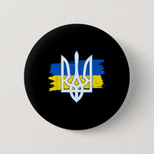 Ukraine Flag Trident - Ukrainian Tryzub Patriotic 6 Cm Round Badge