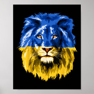 Ukraine Flag Ukrainian Lion Face Ukrainian Nationa Poster