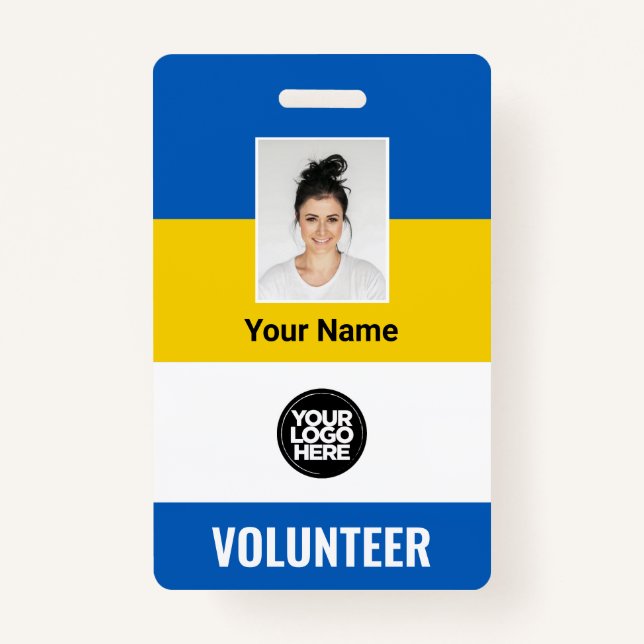 Ukraine Flag Volunteer Photo Logo Name ID Badge (Front)