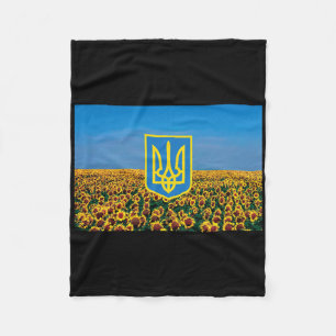 Ukraine Flag With Coat Of Arms  Fleece Blanket