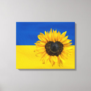 Ukraine Flag With Heart Sunflower  Canvas Print