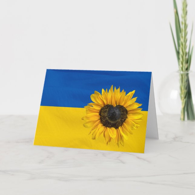 Ukraine Flag With Heart Sunflower Card (Front)