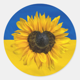 Ukraine Flag With Heart Sunflower  Classic Round Sticker