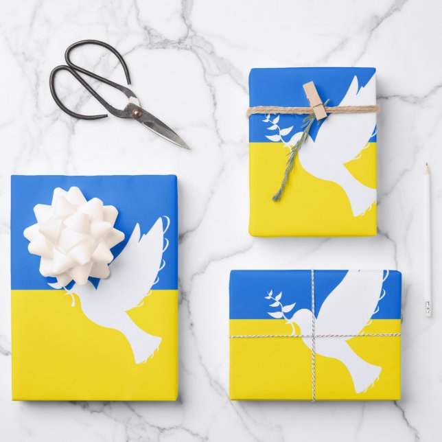 Ukraine Flag Wrapping Paper Peace Dove - Freedom (Front)