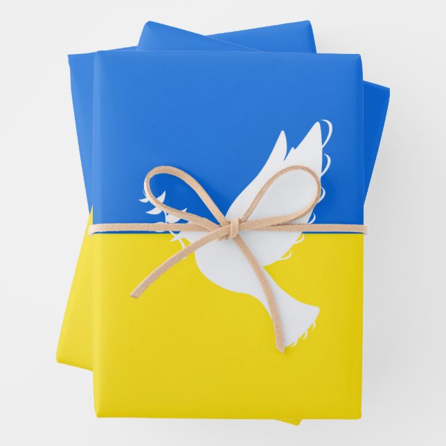 Ukraine Flag Wrapping Paper Sheets Peace Dove (In situ)