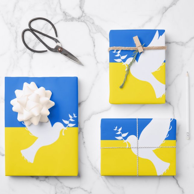 Ukraine Flag Wrapping Paper Sheets Peace Dove (Front)