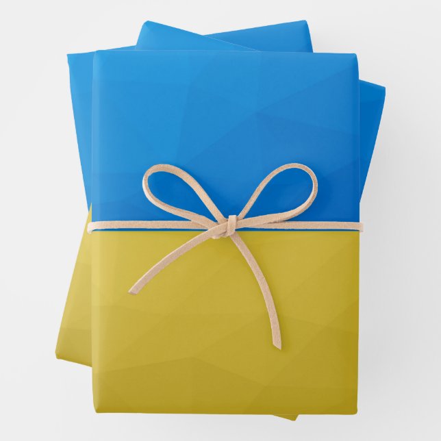 Ukraine flag yellow blue geometric pattern mesh wrapping paper sheet (In situ)