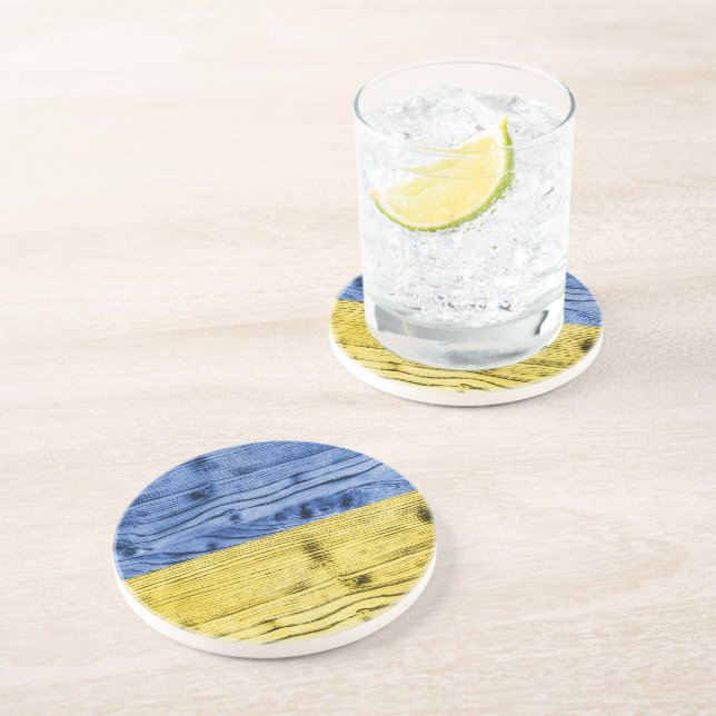 Ukraine flag yellow blue wood texture pattern coaster (Side)