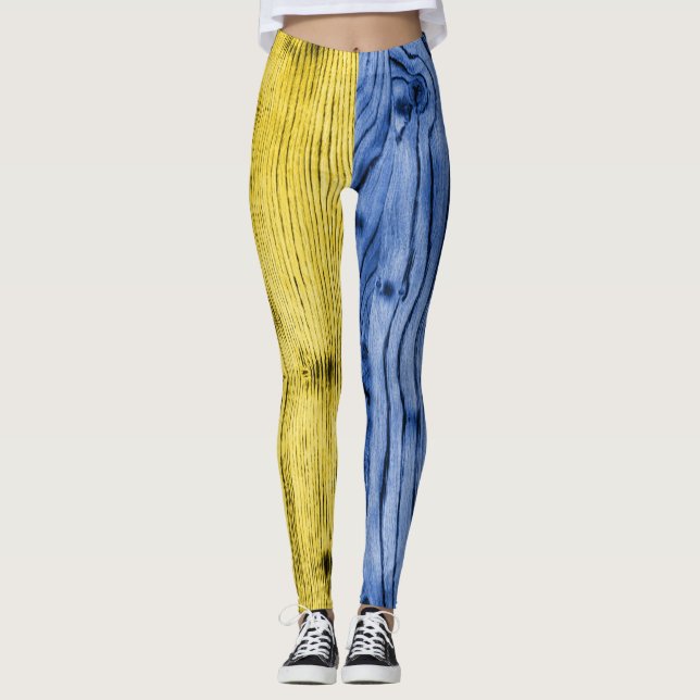 Ukraine flag yellow blue wood texture pattern legg leggings (Front)