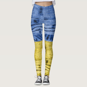 Ukraine flag yellow blue wood texture pattern leggings
