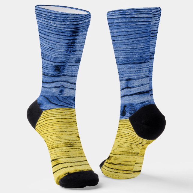 Ukraine flag yellow blue wood texture pattern socks (Angled)