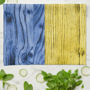 Ukraine flag yellow blue wood texture pattern tea towel